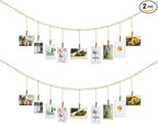 Wall Hanging Photo Display with Wooden Beads Garland 4 Feet Boho Collage Picture Frame DIY Picture Photo Frame Set with 9 Wood Clips for Rustic Country Home, Office Nursery Room Decoration(2 Pieces)