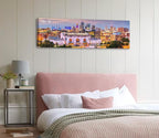 Pictures for Bedroom Kansas City Skyline Wall Art Canvas Prints Cityscape USA City Building Panoramic Night View Posters Modern Home Office Living Room Decoration Framed 13.8"x 45.3"