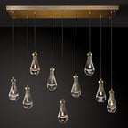 Raindrop 9-Light Chandeliers for Dining Room, Brass Teardrop Pendant Lights, Gold Living Room Lights Fixture, Modrn Pendant Light Kitchen Island, Adjustable Rope Hanging Lamp Ceiling for Living Room
