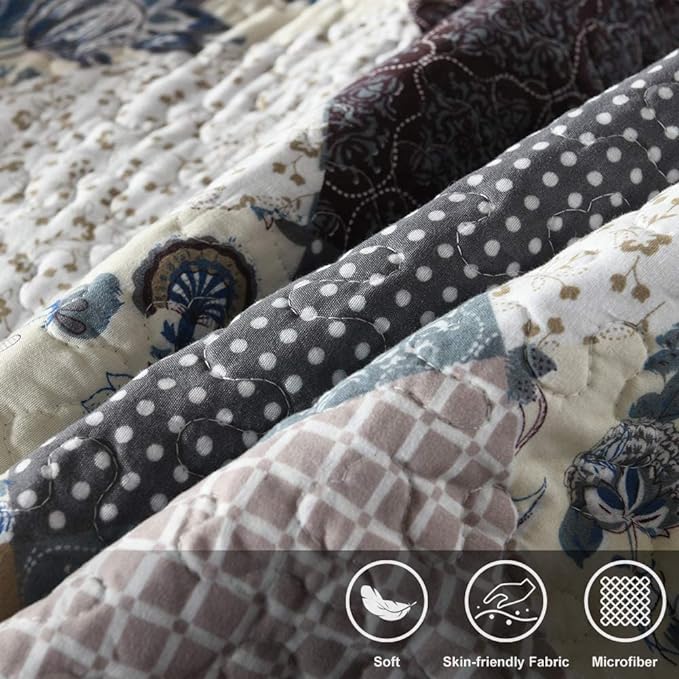 Travan 3-Piece Queen Quilt Set Quilted Bedspread Oversized Microfiber Lightweight Coverlet Set with Shams Reversible Printed Coverlet Bedding Set for All Season, Slate Blue, King Size