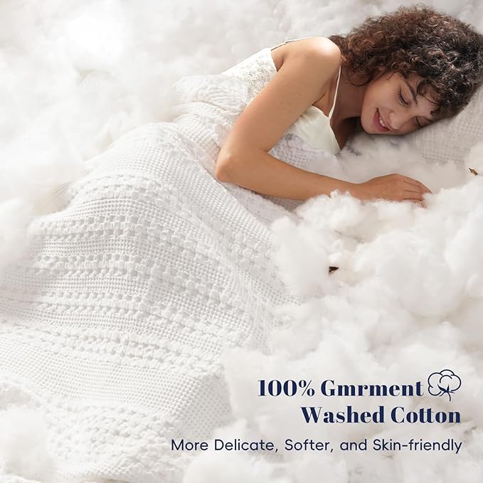 PHF 100% Cotton Waffle Weave Blanket King Size, Soft Lightweight Breathable Cozy Summer Blankets for Bed, Luxury Aesthetic Woven Bedding for Home Decor, 108"x90", White