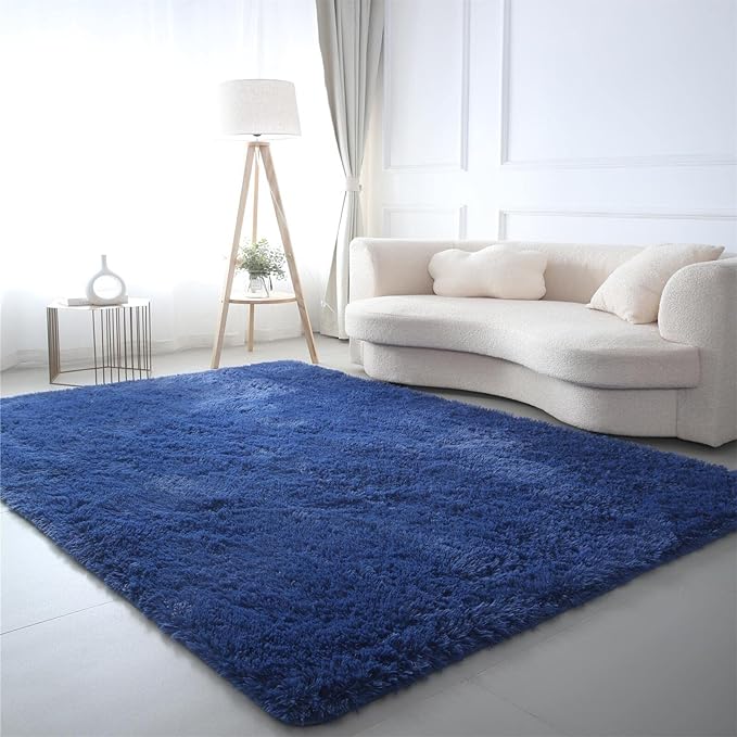 CAIYUECS Blue Area Rug for Bedroom 3x5: Indoor Ultra Soft Plush Rugs for Bedroom Living Room, Non-Skid Modern Nursery Faux Fur Rugs for Kids Room Home Decor (3x5 Feet, Navy Blue)