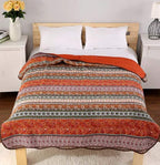 Cozyholy Boho Quilt Twin Size 100% Cotton Quilted Blanket Colorful Bohemian Striped Bedspread Coverlet Reversible Lightweight Stitch Vintage Bed Cover Throw Blanket for Couch Sofa Orange