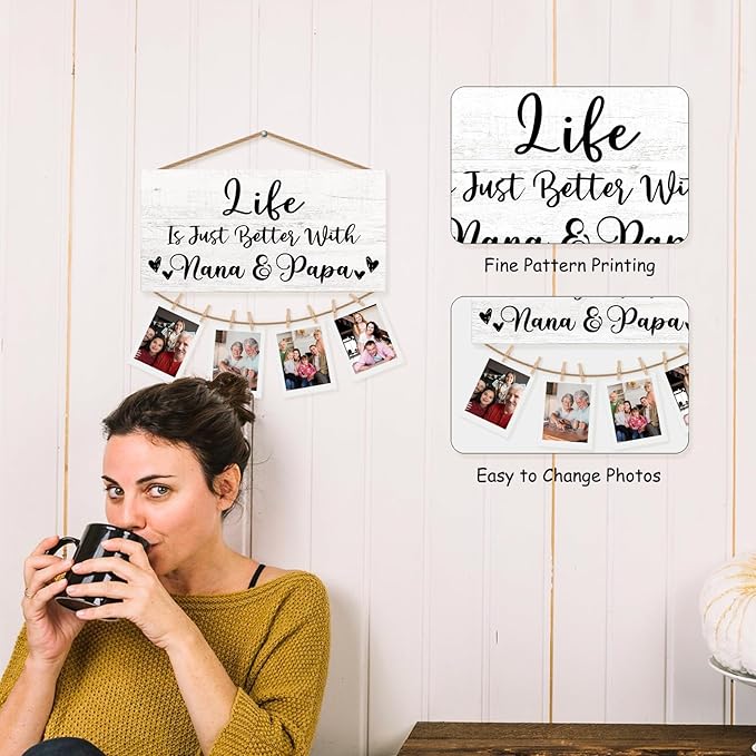 Grandparent Gifts Picture Frame Photo Holder for Wall, Nana Papa Gifts from Grandchildren Granddaughter Grandkids, Grandma Grandpa Gift, Grandparent's Day Hanging Photo Display