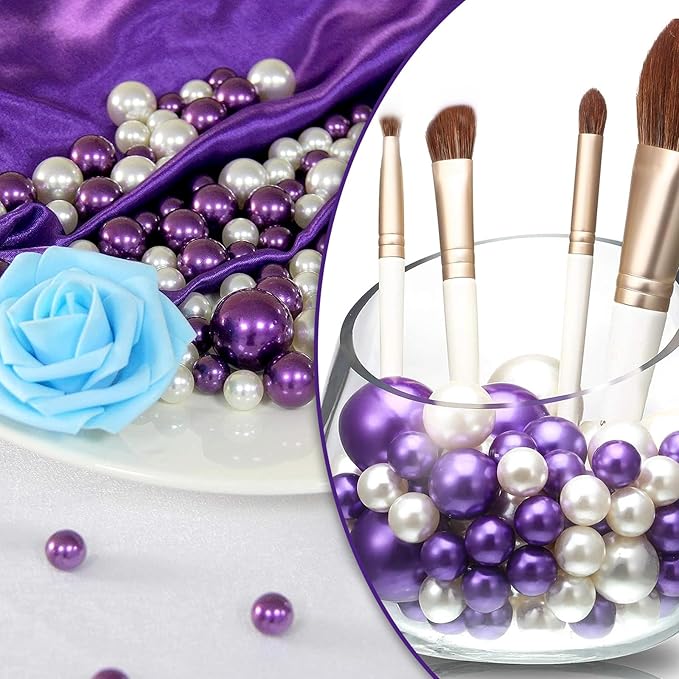 200 PCS Purple Vase Fillers, Pearls Bead for Centerpieces Vases, 10/14/20 MM No Hole Beads, Fake Pearls for Wedding Birthday Anniversary Theme Party Table Centerpieces Decor