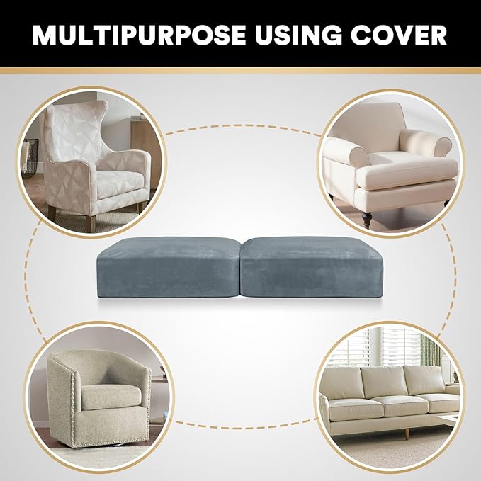 PrinceDeco Velvet Couch Cushion Cover Soft Stretch Cushion Slipcover for Chair Loveseat Sofa Cushion Furniture Protector Seat Cushion Sofa Cover (2 Piece Large Sofa Cushion Covers, Stone Blue)
