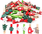 Mini Christmas Wooden Clips 120PCS, Christmas Photo Clips, Christmas Tree Clothespins for Christmas Hanging Photos and Party Decorations