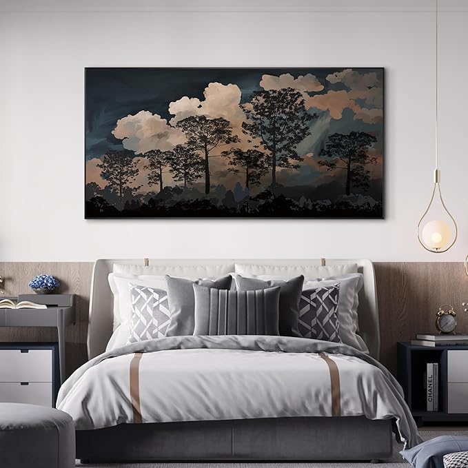 SIGNWIN 36"x72" Extra Large Framed Wall Art Silhouetted Trees at Dusk, Dramatic Forest and Cloudscape for Home Living Room Bedroom Decor (Frame Assembly Required)