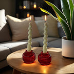 Kate Aspen Red Ribbed Taper Candle Holders for Candlesticks Set of 4, Candlestick Holders, Votive Candle Holder Decor, Red Kitchen Decor, Glass Candlestick Holder,Table Centerpieces, Holiday Accents