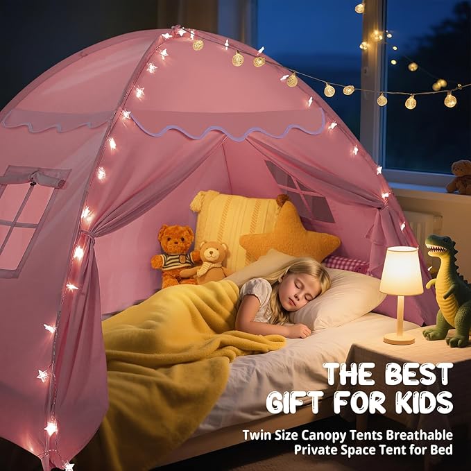 Sumbababy Full Size Bed Canopy for Kids：Girls Bed Tent Dream Privacy Sleeping Tents Indoor - Toddler Under Bunk Pink Tent - Girls & Boys Bedroom Privacy Space Sleeping Tents Gifts (Large Pink)