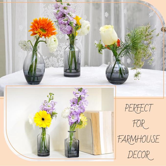 24 Pack Black Clear Bud Vases, Small Glass Mini Vases – Modern Small Decorative Vases in Bulk for Floral Arrangements, Wedding Centerpieces, Table Decor, Home & Party Decorations