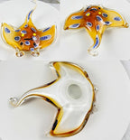 Crystal Ray Fish Figurine Hand Blown Glass Manta Ray Statue Collectibles Ocean Art Sea Animal Home Table Decor Gift Yellow 4.9''