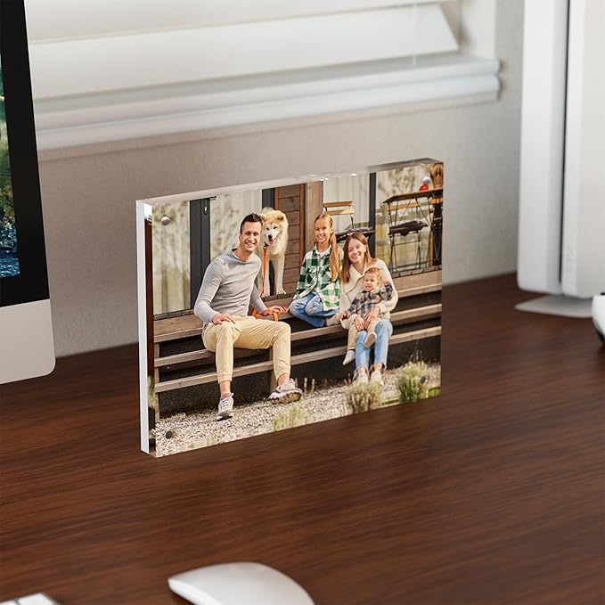 5x7 Acrylic Picture Frame 5 Pack, Clear Freestanding Double Sided Frameless Magnetic Photo Frames, Desktop Display Decor Gift