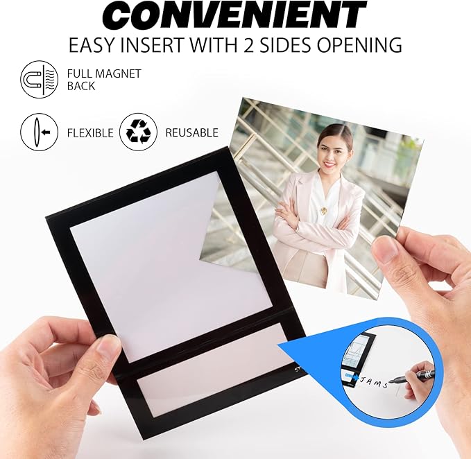 Magnetic Picture Frame 4X4 with ID Identification Tags-Name,Square Magnet Photo Pockets,For Employee Recognition Wall (With signature area),Thoughtful Gift for Friend's Lockers-10 Packs