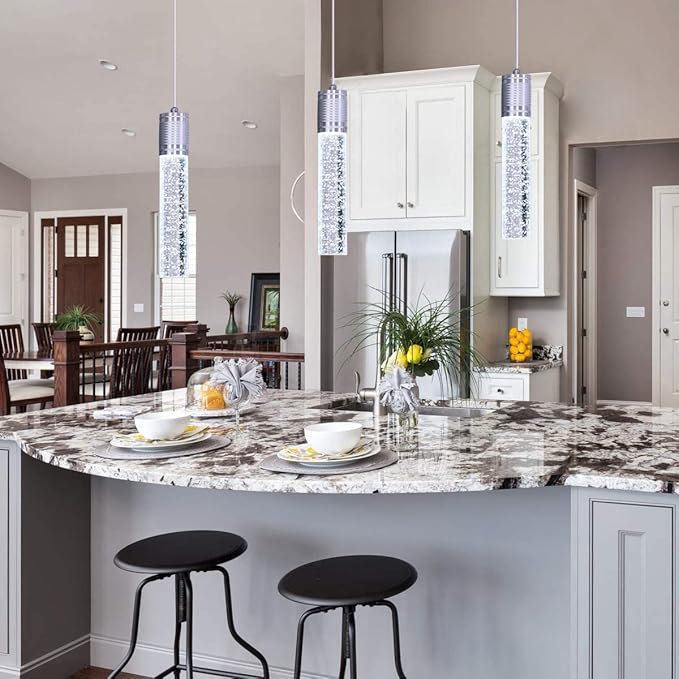 Modern Kitchen Island Hanging Light Fixtures Crytstal Pendant Lighting for Kitchen Island Chrome Mini Chandelier with 6000K Daylight Bulb