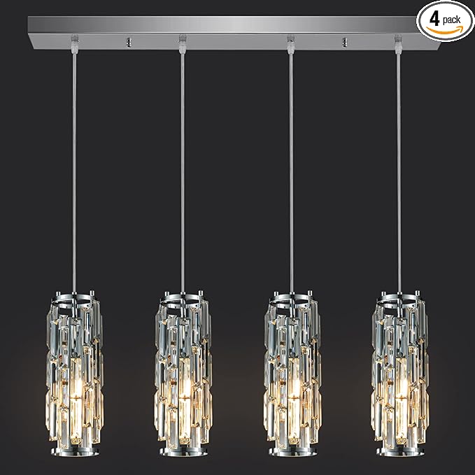 LMQNINE 4 Light Chrome Pendant Lighting Modern Pendant Light, Mini Crystal Chandeliers,Adjustable Pendant Light Fixture for Kitchen Island Dinning Room Bedroom(Chrome 4-Light)