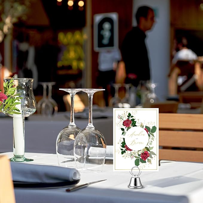 24 Pcs Table Number Holders Place Card Holders for Table 2 Inch Ring Clip Bell Number Holder Metal Picture Holder for Wedding Christmas Restaurant Home Photo Office Memo(Silver,Ring)