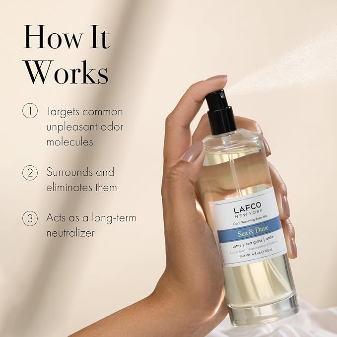 LAFCO New York Odor Removing Room Mist, Sea & Dune - 4 oz - Eliminates Unpleasant Scents & Provides Luxurious Fragrance - Up to 750 Pump Sprays Per Bottle - Made in the USA