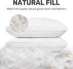 UNIKOME Goose Down Feather Pillows with 100% Cotton Cover, Gusseted Bed Hotel Collection Pillows for Sleeping, King Size, Set of 2