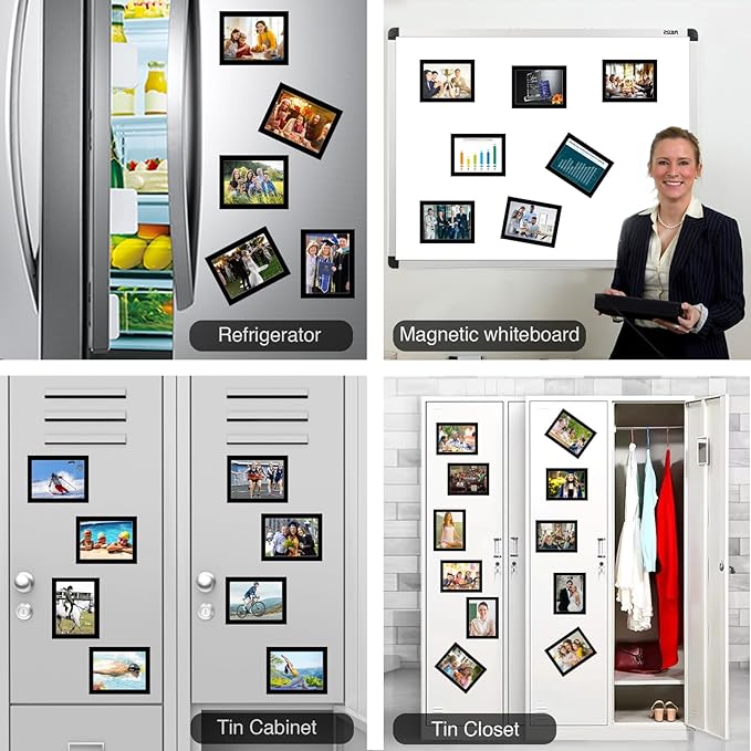 Magnetic Picture Frames with Black Border(3.5"X5",10 Pack),Magnet Photo Frame Pockets/Holder,Decorations for Home/Office/School/Classroom/Party