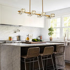 Dining Room Light Fixture,Gold Modern Crystal Chandelier Rectangular Pendant Light with 8 Light Farmhouse Chandeliers for Kitchen Island Dining Room Living Room Bedroom