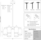 6-Light Modern Farmhouse Brushed Nickel Chandelier, Dining Room Light Fixture Over Table Adjustable Height Hanging Industrial Pendant Lights Kitchen Island, Clear Glass Shade