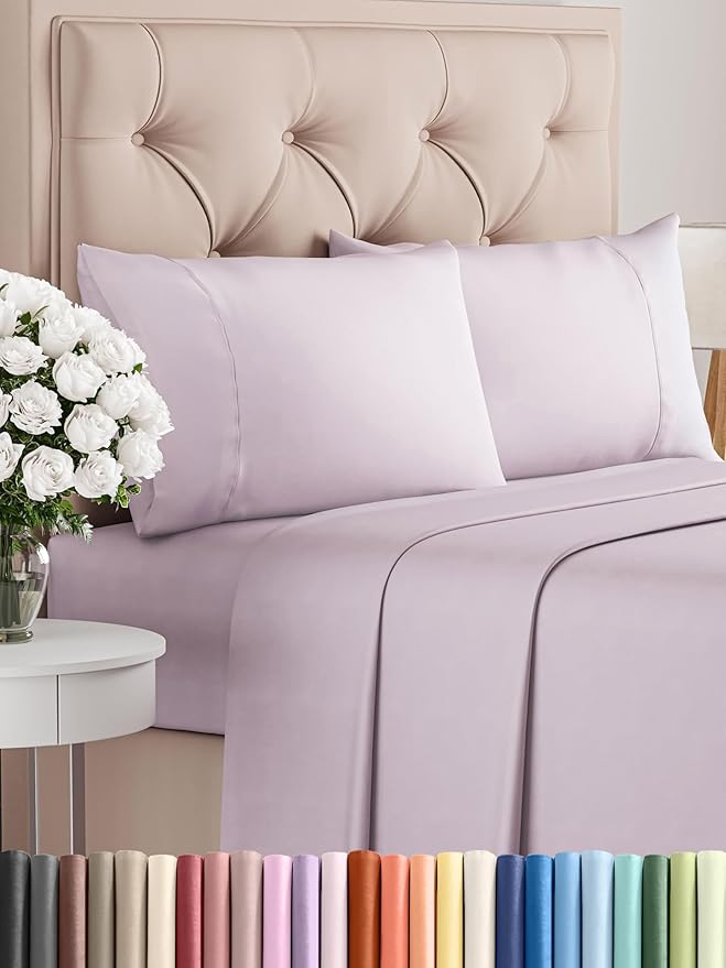 Twin XL Sheets Set 4 Piece - Includes 2 Pillowcases - Bed Sheets Twin XL - Soft Hotel Luxury Bedding - Cooling, Comfy & Breathable - 1 Flat & 1 Fitted & 2 Pillowcases w/ Deep Pockets - Light Lavender