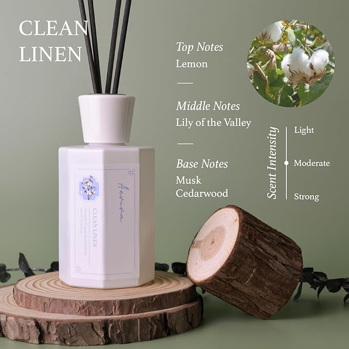 Reed Diffuser Set, 6.7 oz Clean Linen Scented Reed Diffusers for Home with Sticks, Home Fragrance Oil Scent Diffuser for Bathroom, Decor & Gift