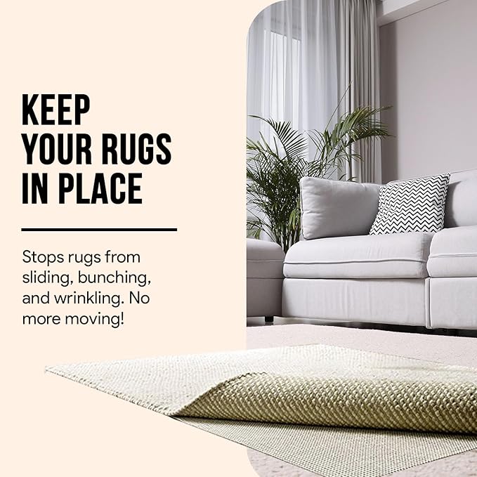 Non Slip Area Rug Gripper 3x5 Feet, Rug Gripper for Hardwood Floors, Laminate, Vinyl, Stone & Tile, Anti Slip Area Rug Pad for Under Rugs