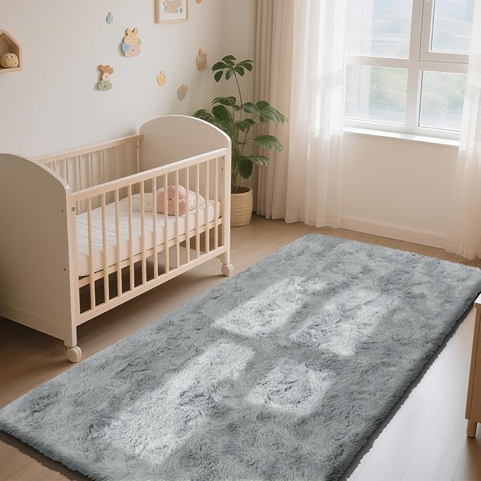 Soft Runner Rugs for Bedroom, Grey 3x7 Area Rugs Fluffy Rug Shaggy Area Rug Carpet, Bedside Rug for Living Room Bedroom Kids Room Home Decor