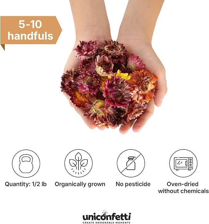 Dried Flower Chrysanthemum Biodegradable Confetti - Real Flower Petals for Weddings, Flower Girl Toss, Wedding Send Off Ideas, Party Table Decoration | Boxed - 8oz (0.5lbs)
