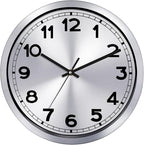 Plumeet Small Wall Clock, 10 Inch Battery Operated Wall Clock with Silver Aluminum Frame, Non Ticking Silent Metal Wall Clocks Decorative Kitchen Living Room Bedroom