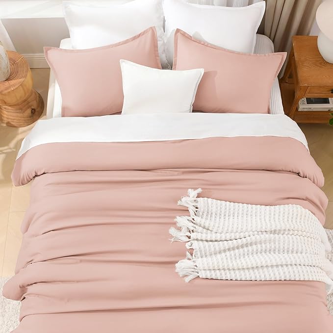 Litanika Pink Twin Comforter Set for Girls, 2 Pieces Kids Blush Plain Bedding Comforter Set, All Season Bed Set (66x90In Comforter & 1 Pillowcase)