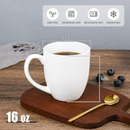 16oz Coffee Mugs Set of 6, Large Ceramic Modern Coffee Mugs With Handle For Tea,Latte,Cappuccino,Cocoa. Dishwasher.Microwave Safe (Matte White)