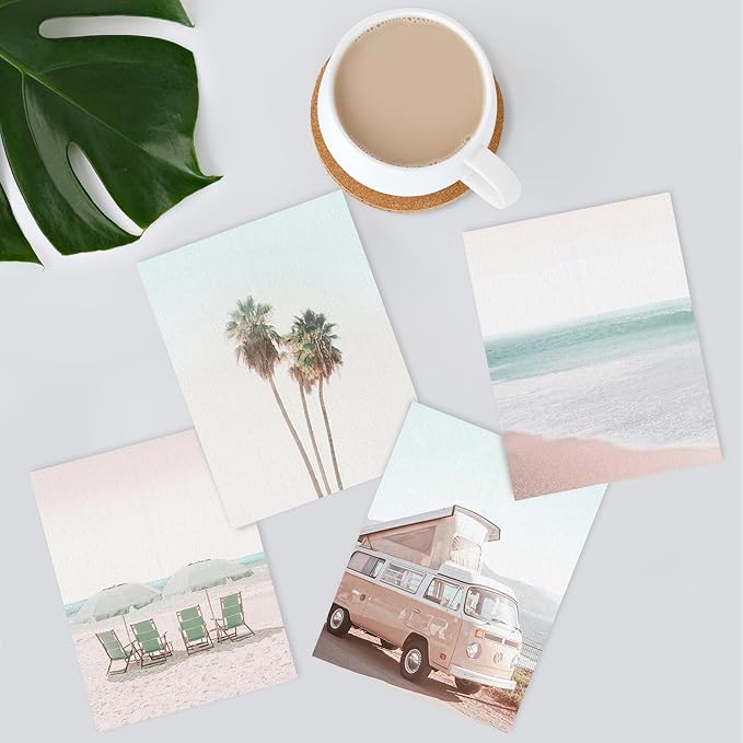 SIGNWIN Adhesive Canvas Poster Collage Print Gallery Set 1980s Retro Miami Beach Landscape Nature Wilderness for Living Room, Bedroom, Office - 11"x14"x4