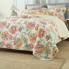 Cotton Bedspread Bedding Coverlet Quilt Sets, Reversible Vintage Branch Floral Bedspread comforters,(Vintage Floral White Pattern, King Size)