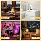 Small Cordless Table Lamp,5000mAh Rechargeable Battery Operated Desk Lamp,3 Colors & 7 RGB Stepless Dimmable, Portable Touch Fabric Shade LED Night Light for Bedroom Restaurant Home(Flaxen)
