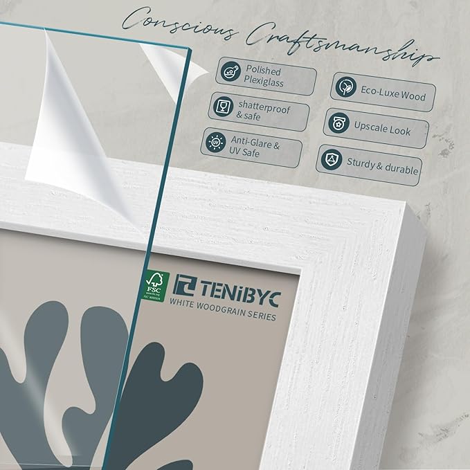 20x28 Picture Frame Set of 3 - White Woodgrain, Solid Wood Gallery Poster Frame - Wall Hanging