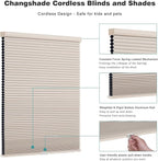 Changshade Cordless Cellular Shades, Blackout Honeycomb Shades for Windows, Pull Down Pleated Blinds, Easy to Install for Indoor Windows and French Doors,47" W x 72" H, Beige