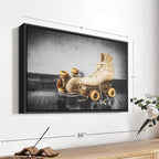 ElephantStock Vintage Skates Pop Wall Art - Horizontal Framed Canvas - 1-Piece Living Room Wall Decor - Sport Photography Canvas Print - Beige and Black Decor for Wall - 19" X 13"
