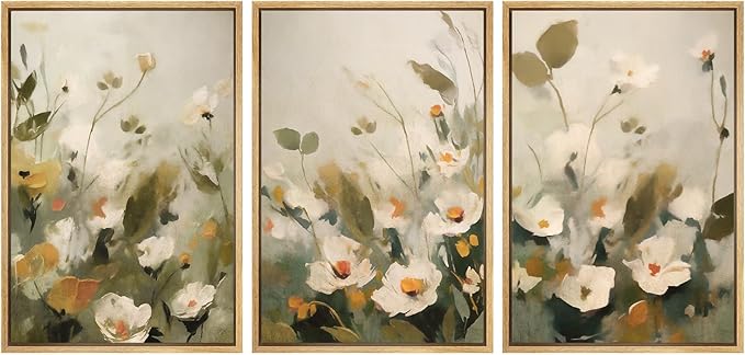 SIGNWIN Framed Canvas Print Wall Art Botanical Floral White Blossoms and Greenery Photography Modern Art Minimalist Black and White for Living Room, Bedroom, Office - 16"x24"x3 Natural