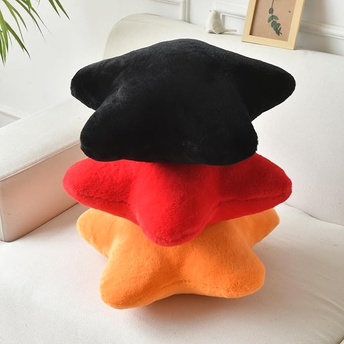 Xiashrk Star Pillow, Decorative Throw Pillows for Bed Couch, 15" Star Shaped Pillow Plush Floor Cushions Room Decor Pillow with Faux Rabbit Fur for Sofa Bedroom Living Room (Black, 15" x 15")