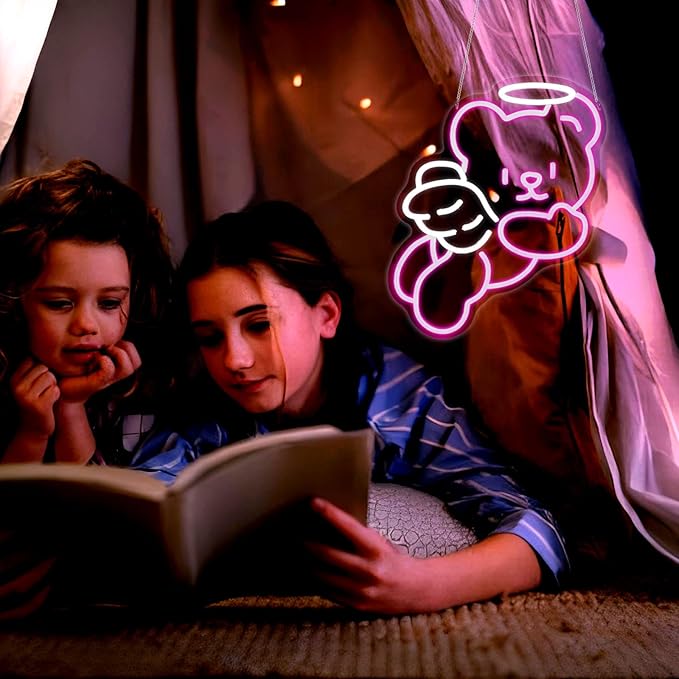 Bear Angel Neon Sign Led Neon Lights Neon Signs for Wall Decor Light Up Sign for Birthday Party Club Gift