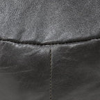 PF12 Round Shaped Goat Leather Handmade Eco-Friendly Chocolate Brown Pouf - 21" x 21" x 12", Plain Solid, Recycled Cotton Filled