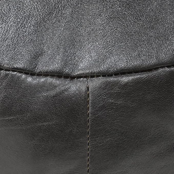 PF12 Round Shaped Goat Leather Handmade Eco-Friendly Chocolate Brown Pouf - 21" x 21" x 12", Plain Solid, Recycled Cotton Filled