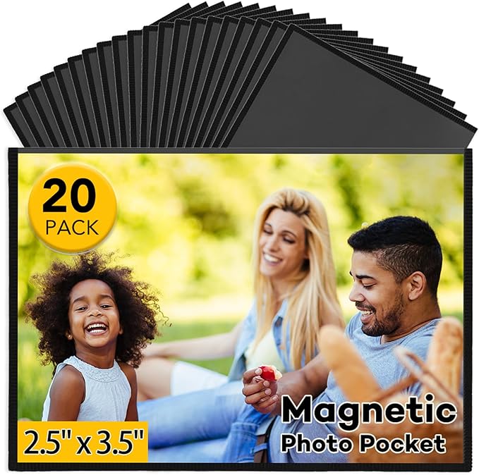 YixangDD 20 Pack Magnetic Picture Frame, 2.5 x 3.5 Inches Fridge Magnetic Photo Frames, Magnetic Photo Frames for Refrigerator, Home, School, Office (Black)