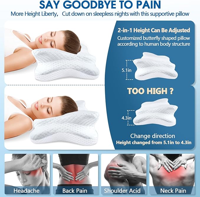 Pain Relief Cervical Pillow for Neck and Shoulder Support,Hollow Design Memory Foam Pillows with Cooling Case,Orthopedic Ergonomic Neck Pillow,Contour Bed Pillow for Side Back Stomach Sleeper…