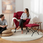 Lazy Chair and Ottoman, Large Accent Lounge Chair with Armrests and a Side Pocket, Modern Leisure Upholstered Sofa Reading Armchair with Footrest for Bedroom, Living Room, Dorm Rooms, Office