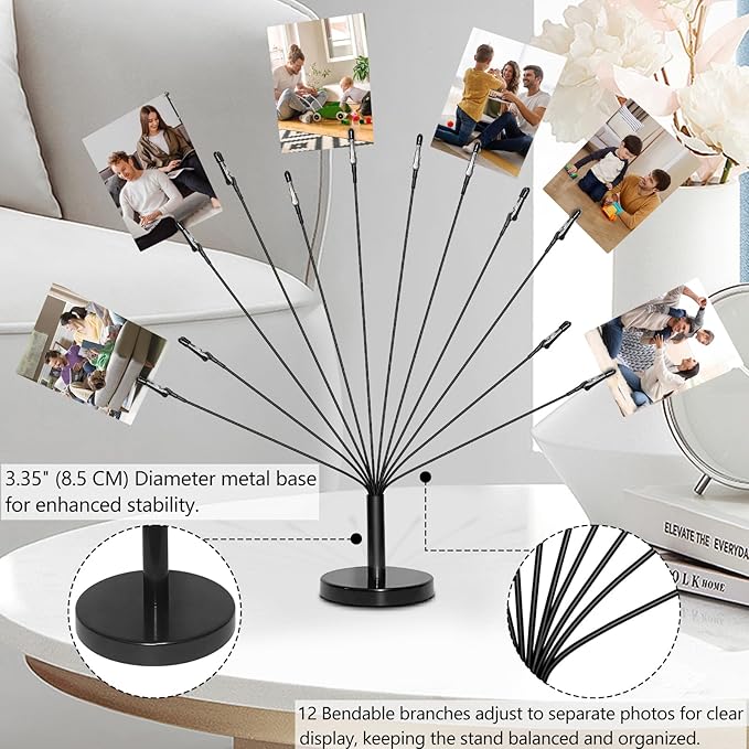 Photo Tree Holder with Metal Base,12 Clips Flexible & Durable Branches Money Trees Gift Card Holder with Clips,Picture Trees to Hold Photos for Christmas Wedding Greeting Birthday Party Gift