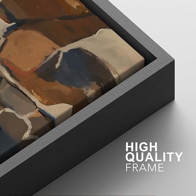 SIGNFORD Framed Canvas Print Wall Art Set Earthy Tones Abstract Layers Modern Brown and Blue Color Block Illustrations Modern Art Decorative for Living Room, Bedroom, Office - 24"x36"x2 Black